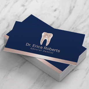Dentist Modern Rose Gold Border Navy Blue Dental Business Card