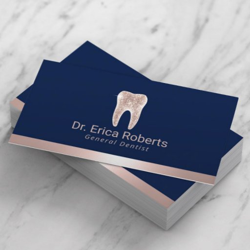 Customizable Dentist Modern Rose Gold Border Navy Blue Dental Business Card