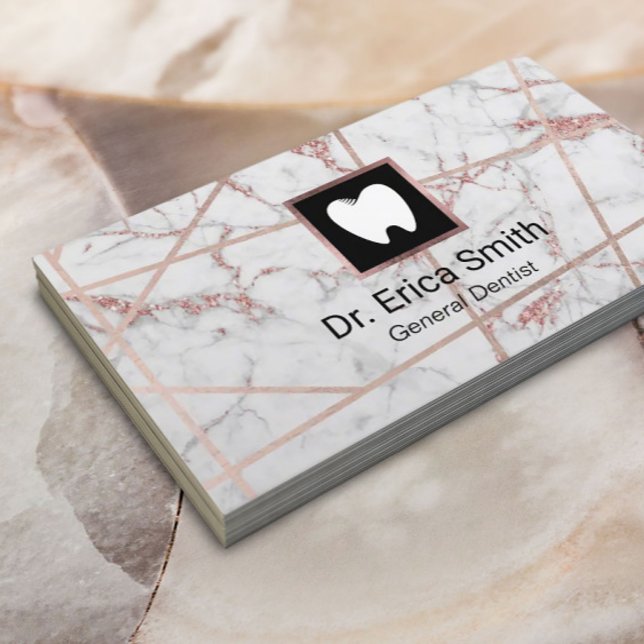 Dentist Modern Rose Gold Marble Dental Care Business Card (Creator Uploaded)