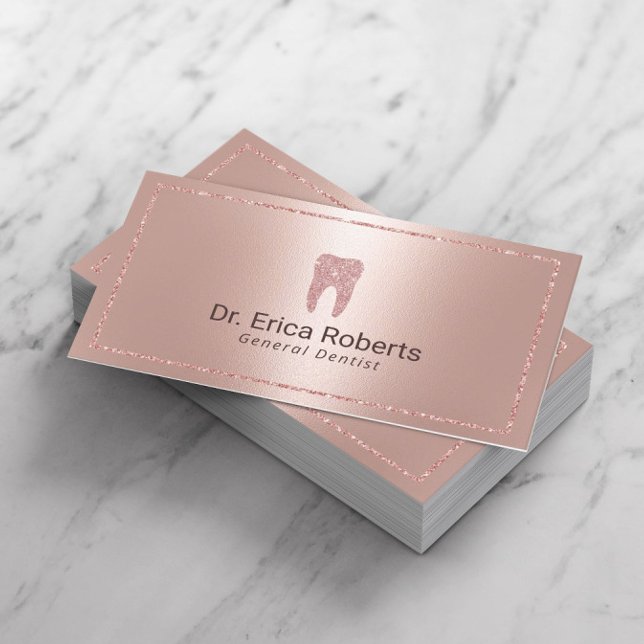 Dentist Modern Rose Gold Metallic Dental Office Business Card (Creator Uploaded)