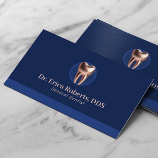 Customizable Dentist Modern Rose Gold Tooth Navy Blue Dental Business Card