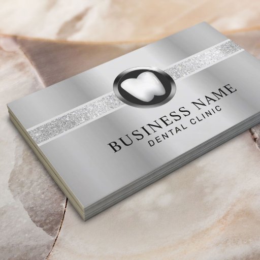 Customizable Dentist Modern Silver Metal Luxury Dental Office Business Card