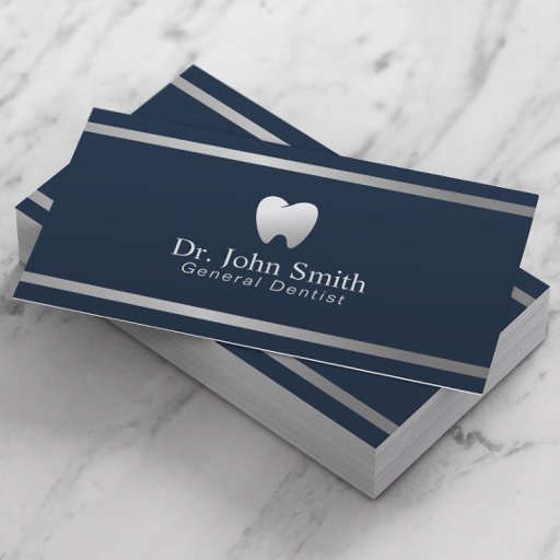 Customizable Dentist Modern Silver Stripe Navy Blue Dental Business Card