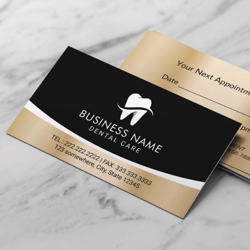 Dentist Modern Tooth Logo Gold Dental Care Appointment Card