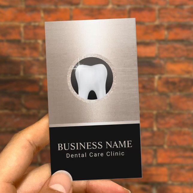 Dentist Modern Tooth Logo Gold Dental Office Photo Business Card (Creator Uploaded)