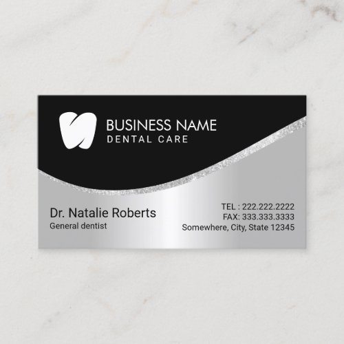 Dentist Modern Tooth Logo Silver Dental Care Appointment Card