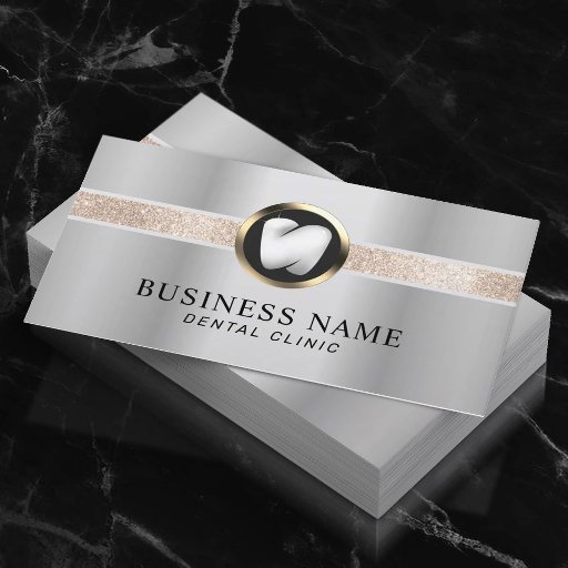 Customizable Dentist Modern Tooth Logo Silver Dental Office Business Card