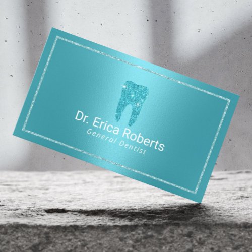 Dentist Modern Turquoise Metallic Dental Office Business Card