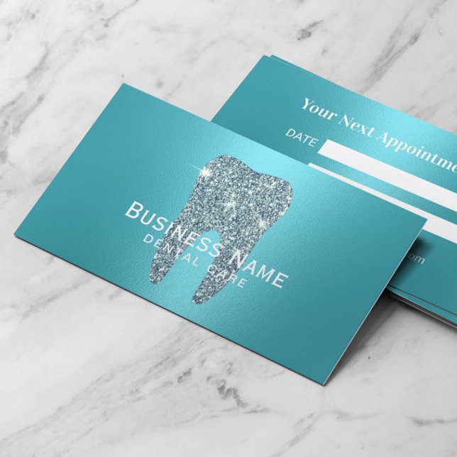 Dentist Modern Turquoise Tooth Metallic Dental Appointment Card (Creator Uploaded)