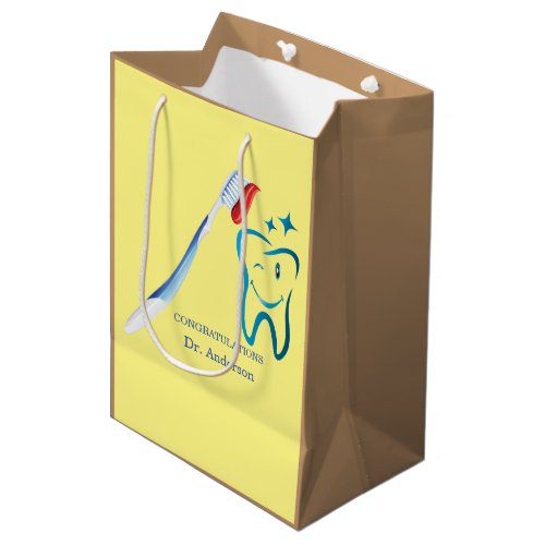 Dentist Monogram Cute Toothbrush Happy Tooth Medium Gift Bag