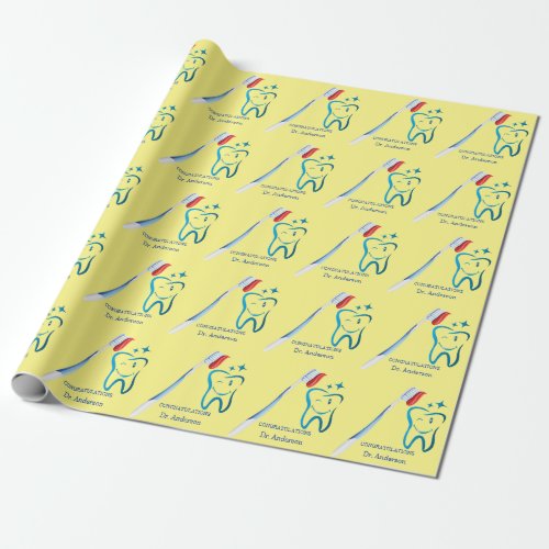 Dentist Monogram Cute Toothbrush Happy Tooth  Wrapping Paper