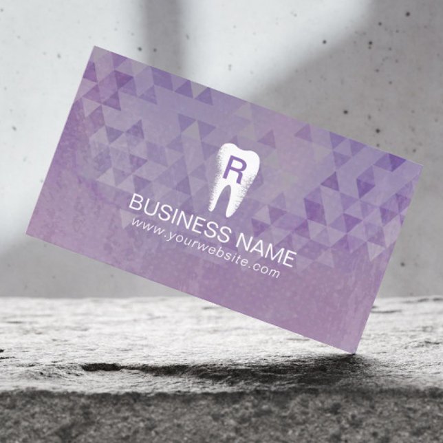 Dentist Monogram Tooth Dental Geometric Purple Business Card (Creator Uploaded)