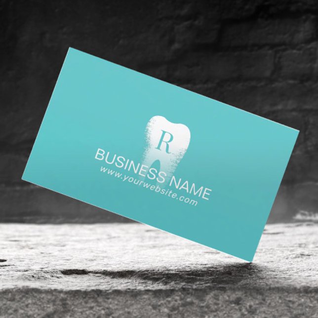 Dentist Monogram Tooth Logo Teal Dental Business Card (Creator Uploaded)