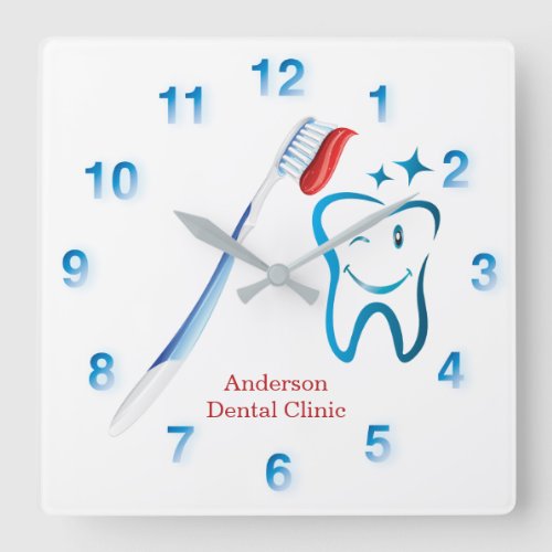 Dentist Monogram Toothbrush Square Wall Clock