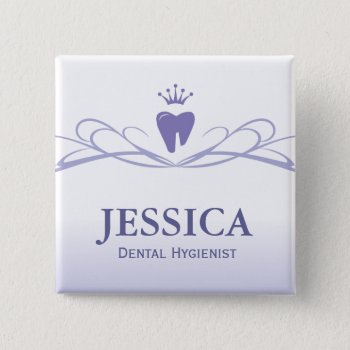 Dentist Name Tag Crown Tooth Purple Button by DentalBusinessCards at Zazzle