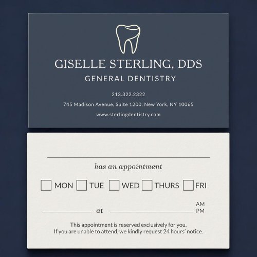 Dentist Navy Blue Tooth Appointment Reminder Card