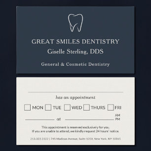 Dentist Navy Blue Tooth Dental Appointment Business Card
