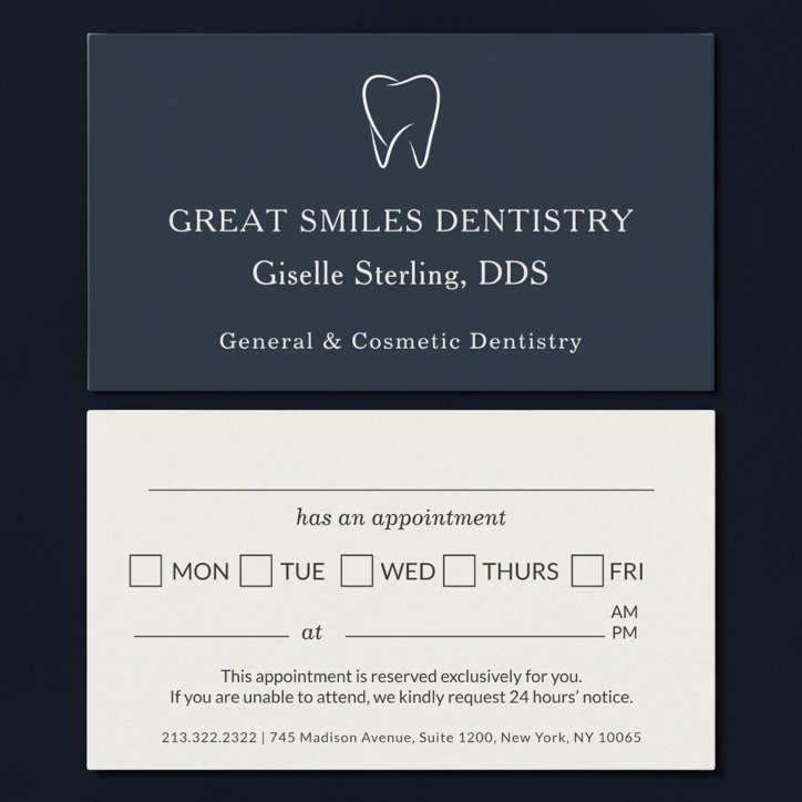 Dentist Navy Blue Tooth Dental Appointment Business Card