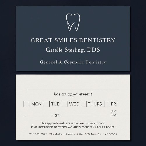 Dentist Navy Blue Tooth Dental Appointment Card