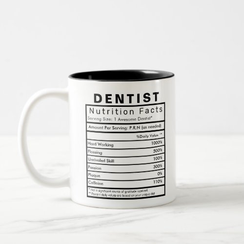 Dentist Nutritional Facts Statistics Funny Two_Ton Two_Tone Coffee Mug