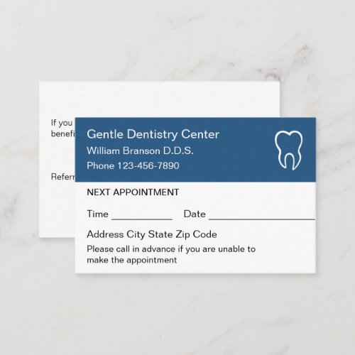 Dentist Office Appointment Referral Business Cards