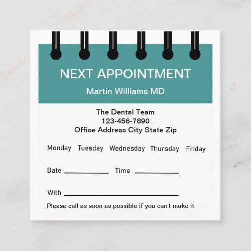 Dentist Office Appointment Reminder Business Cards