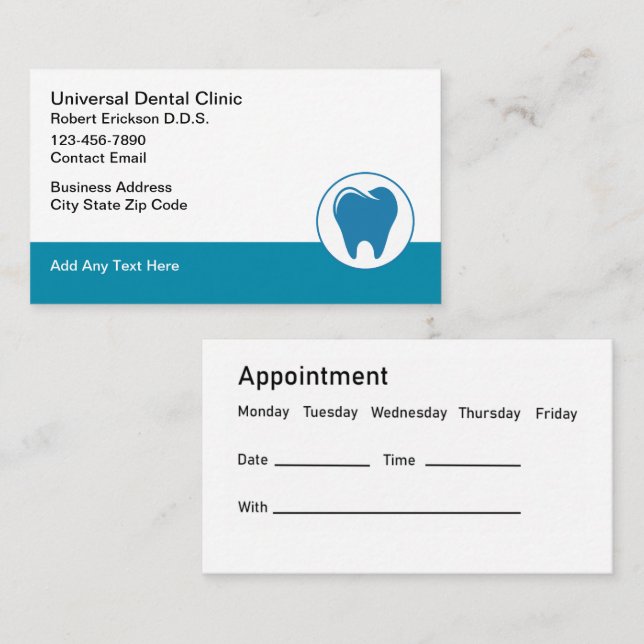 Dentist Office Appointment Template Design Business Card (Front/Back)
