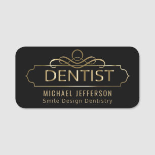 Dentist Office - Black and Gold Ornate Name Tag