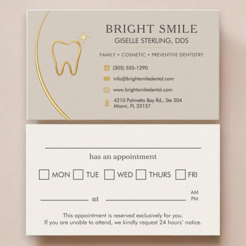 Dentist Office Brown Gold Tooth Appointment Business Card