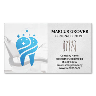 Dentist Office Clean Blue Tooth Dental Tools Business Card Magnet