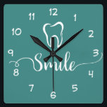 Dentist Office Clock<br><div class="desc">Modern Dentist office wall decor clock in a trendy design including a tooth symbol and smile graphic designed with stylish graphic typography and background color you can change if you need to. Designed for a dental office to encourage smiling and a positive attitude.</div>