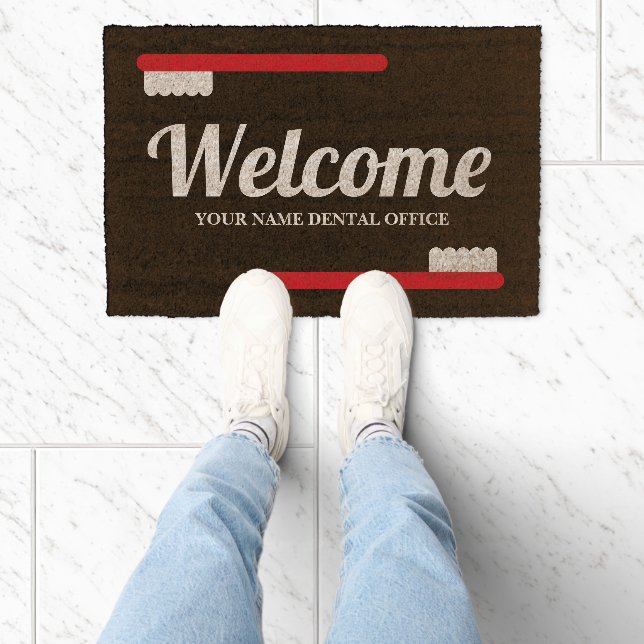 Dentist office coir fiber doormat with toothbrush (Insitu)