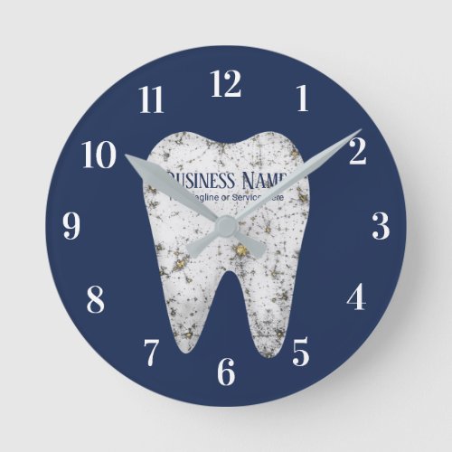 Dentist Office Dental Care Modern White Tooth Navy Round Clock