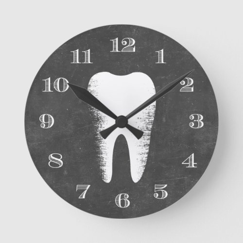 Dentist Office Dental Care Tooth Rustic Chalkboard Round Clock