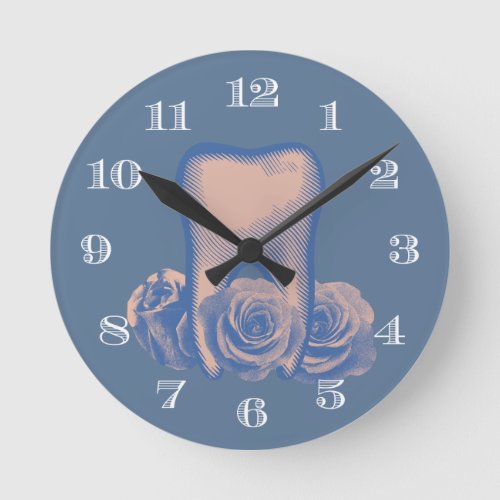 Dentist Office Dental Care Vintage Floral Tooth Round Clock