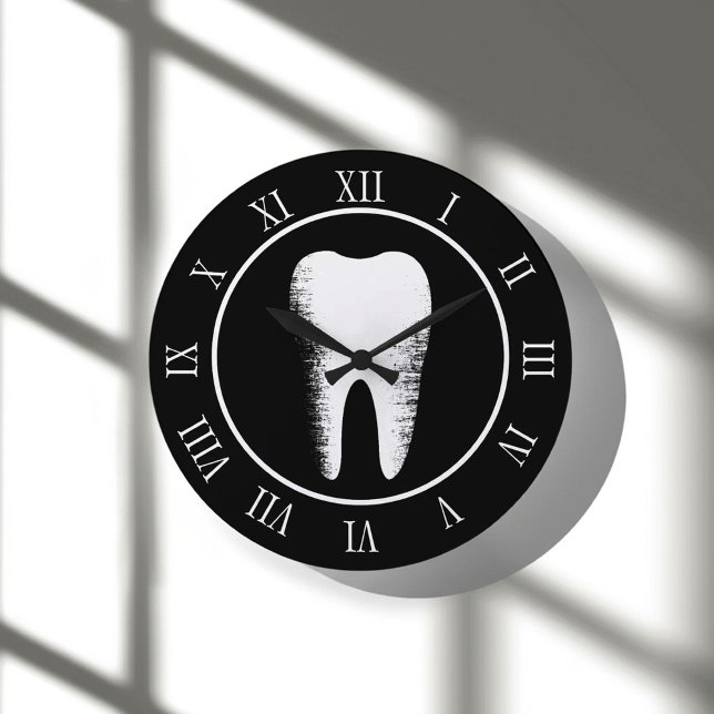 Dentist Office Dental Care Vintage White Tooth Large Clock (Creator Uploaded)