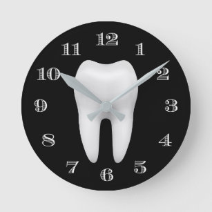 Dentist Office Dental Care White Tooth Plain Black Round Clock