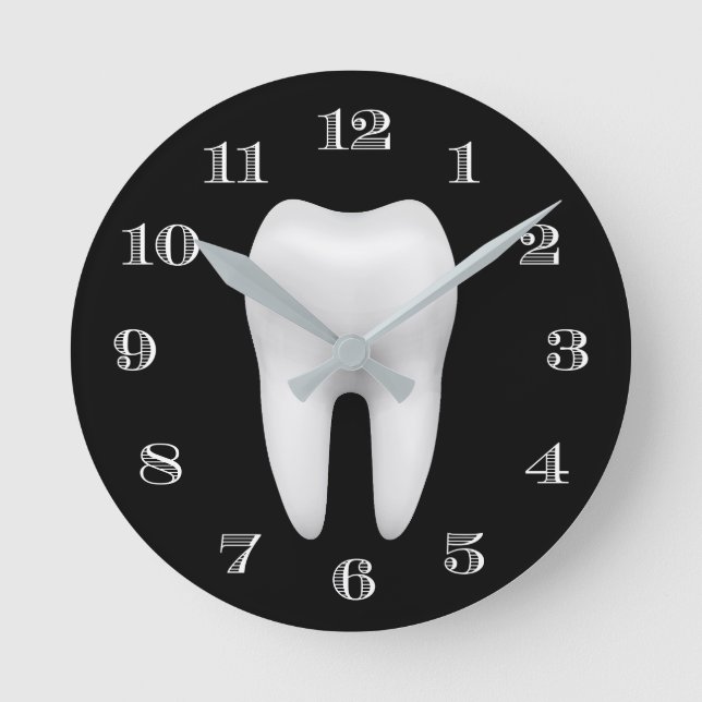 Dentist Office Dental Care White Tooth Plain Black Round Clock (Front)