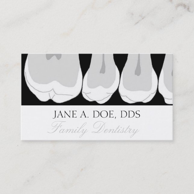 Dentist Office Dental Teeth X-Ray Silver Script Business Card (Front)