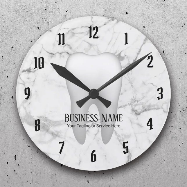 Dentist Office Dental White Tooth Modern Marble Round Clock (Creator Uploaded)