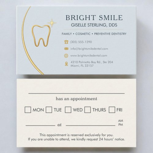 Dentist Office Dusty Blue Gold Tooth Appointment Business Card