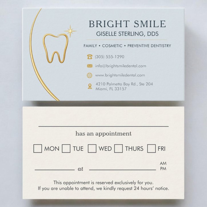 Dentist Office Dusty Blue Gold Tooth Appointment Business Card