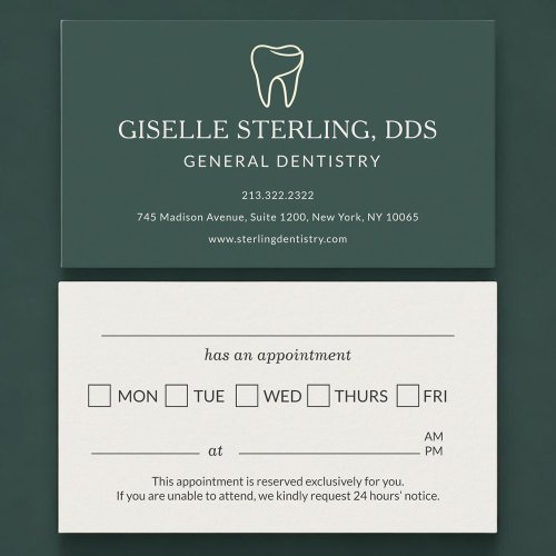 Dentist Office Green Tooth Appointment Reminder Card