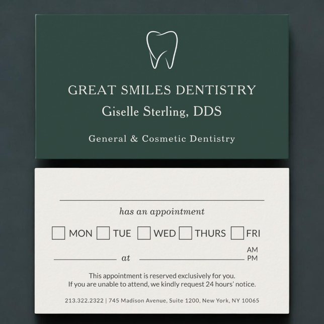 Dentist Office Green Tooth Dental Appointment Card (Creator Uploaded)