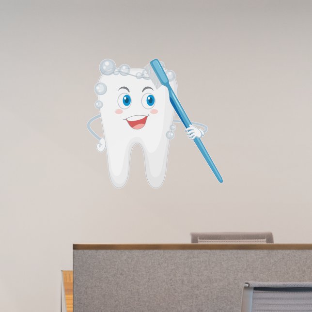 Dentist Office Happy Molar Tooth and Brush Dental Wall Decal (Office)