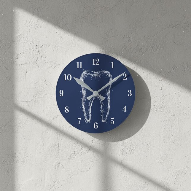 Dentist Office Modern Clean Tooth Dental Care Navy Round Clock (Creator Uploaded)