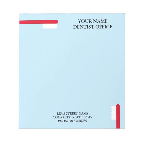 Dentist office notepad with dental practice name