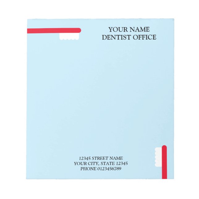 Dentist office notepad with dental practice name (Front)