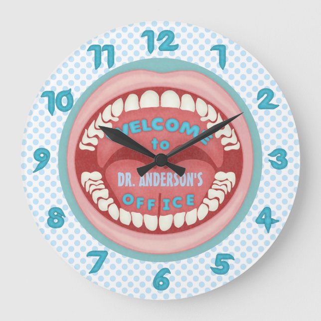 Dentist Office Novelty Personalized Teeth Dental Large Clock (Front)