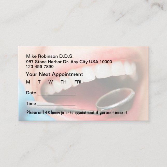 Dentist Office Patient Appointment Cards (Front)